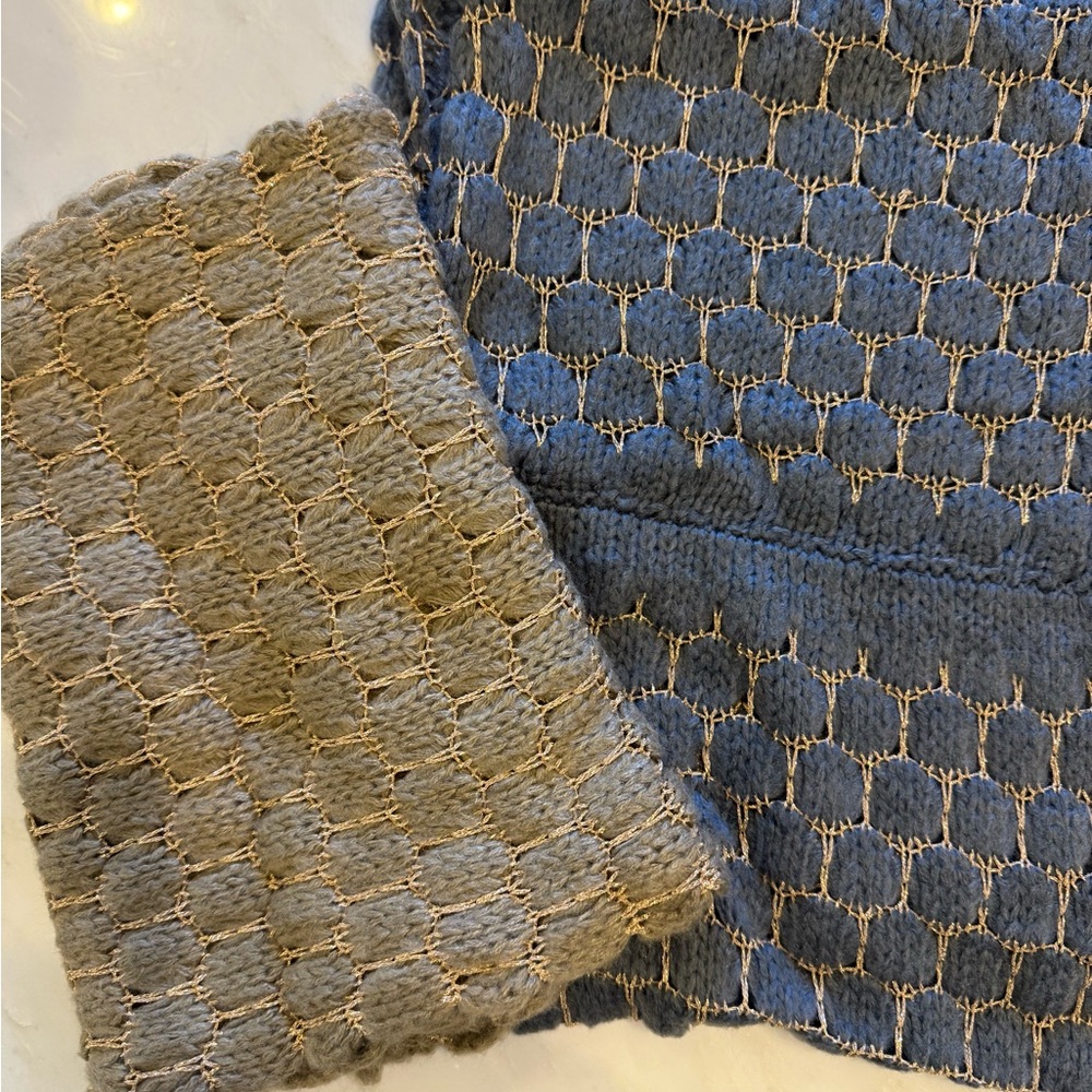 Saks Fifth Avenue gray and Taupe Knit Scarf set